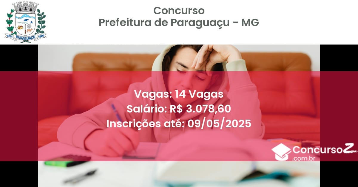 Concurso Público 2936 prefeitura de paraguacu mg 14 vagas julho 2025