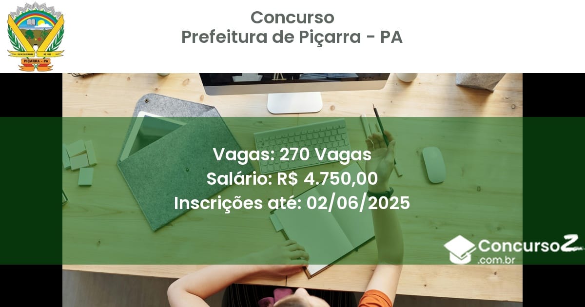Concurso Público 3001 prefeitura de picarra pa 270 vagas julho 2025