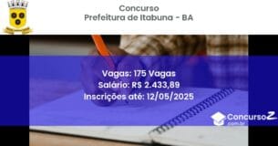 Concurso Público 3005 prefeitura de itabuna ba 175 vagas junho 2025