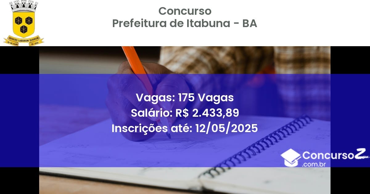 Concurso Público 3005 prefeitura de itabuna ba 175 vagas julho 2025
