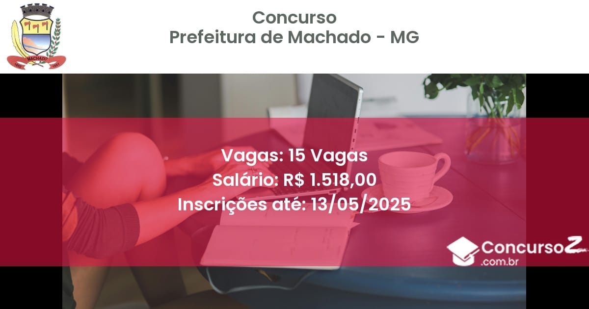 Concurso Público 3045 prefeitura de machado mg 15 vagas julho 2025