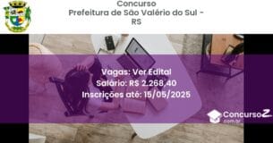 Concurso Público 3065 prefeitura de sao valerio do sul rs ver edital junho 2025