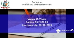 Concurso Público 3092 prefeitura de bezerros pe 75 vagas julho 2025