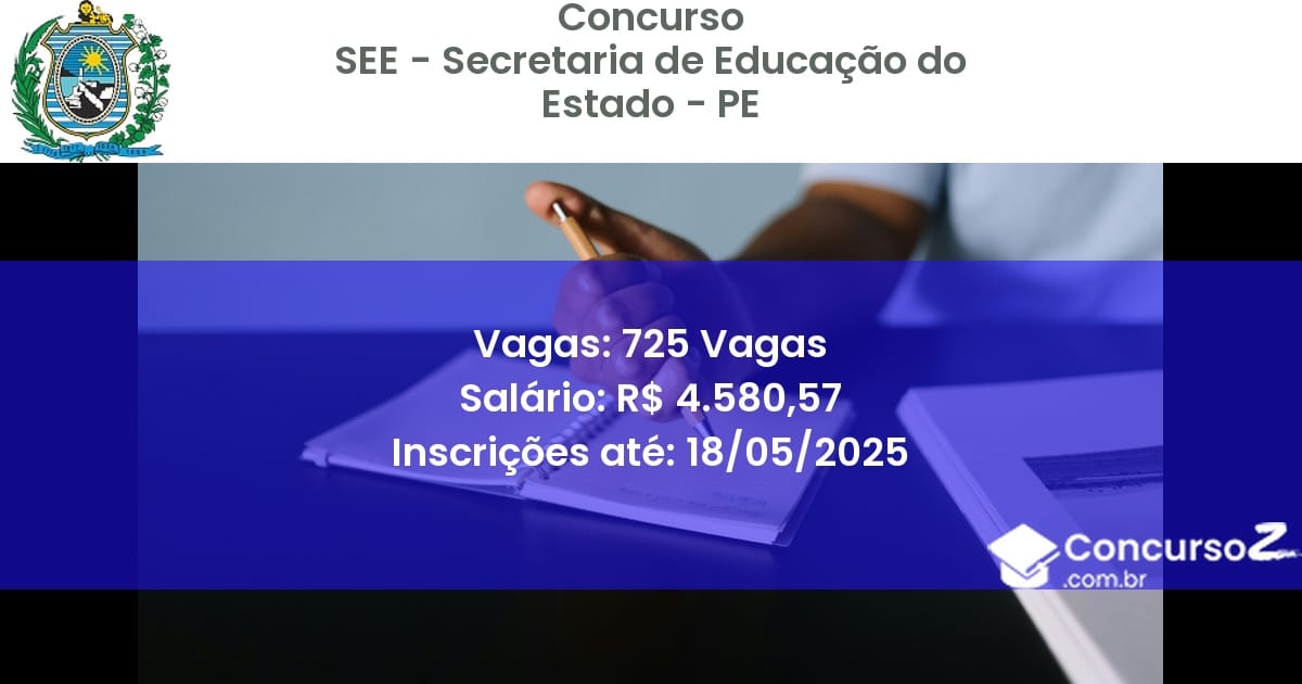 Concurso Público 3093 see secretaria de educacao do estado pe 725 vagas julho 2025