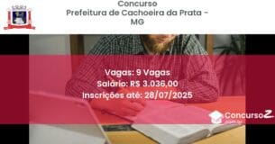 Concurso Público 3117 prefeitura de cachoeira da prata mg 9 vagas julho 2025