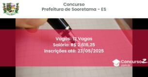 Concurso Público 3133 prefeitura de sooretama es 12 vagas julho 2025