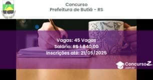 Concurso Público 3146 prefeitura de butia rs 45 vagas junho 2025