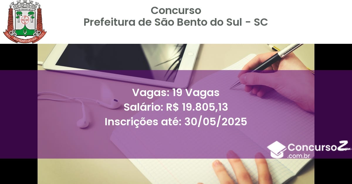 Concurso Público 3179 prefeitura de sao bento do sul sc 19 vagas junho 2025