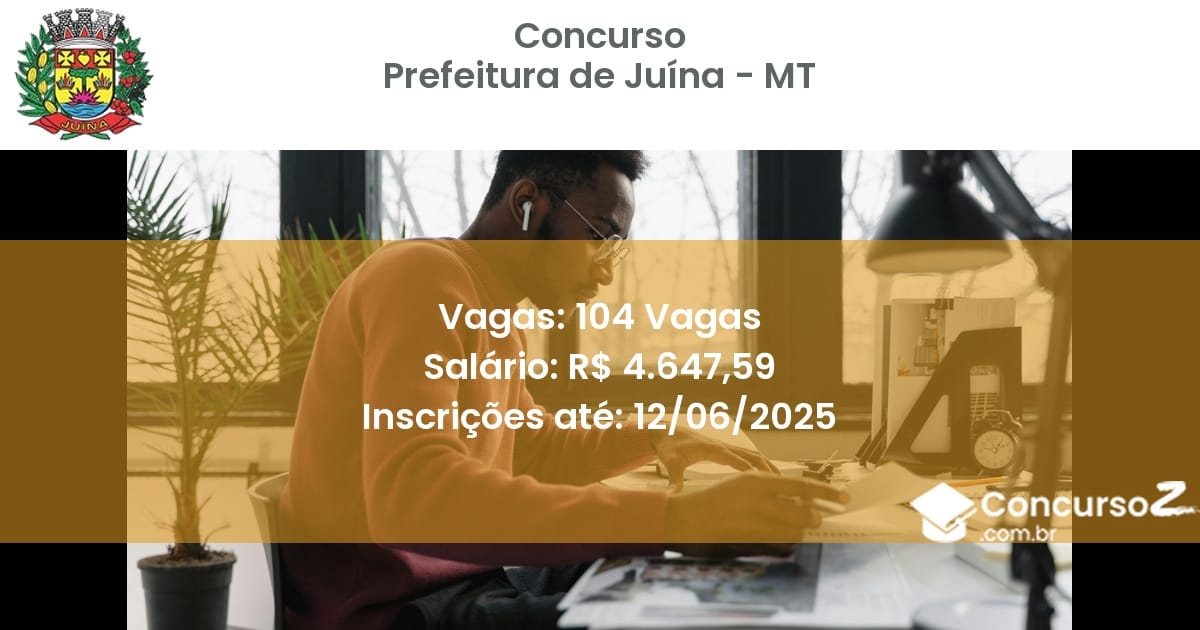 Concurso Público 3195 prefeitura de juina mt 104 vagas junho 2025