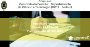 Concurso Público 3220 comando do exercito departamento de ciencia e tecnologia dct federal 100 vagas agosto 2025
