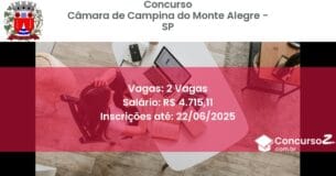 Concurso Público 3226 camara de campina do monte alegre sp 2 vagas setembro 2025