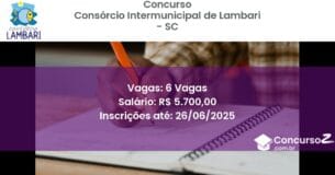 Concurso Público 3308 consorcio intermunicipal de lambari sc 6 vagas junho 2025