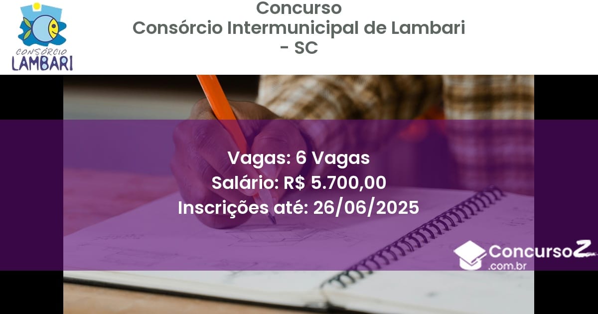 Concurso Público 3308 consorcio intermunicipal de lambari sc 6 vagas junho 2025