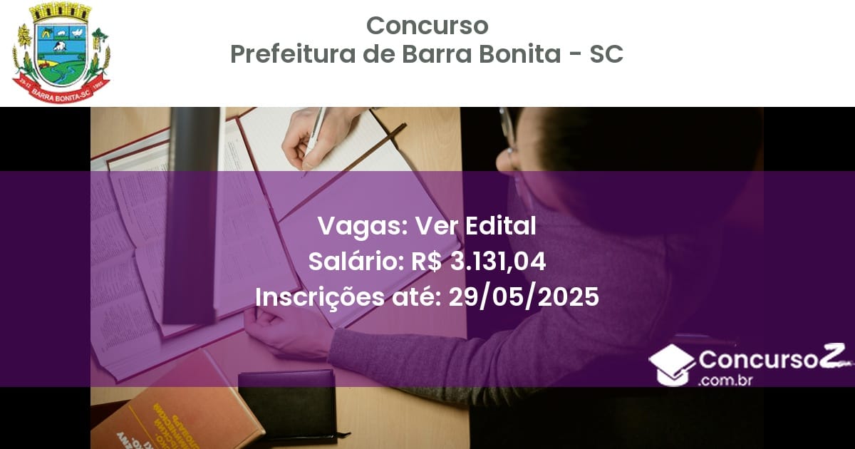 Concurso Público 3316 prefeitura de barra bonita sc ver edital junho 2025