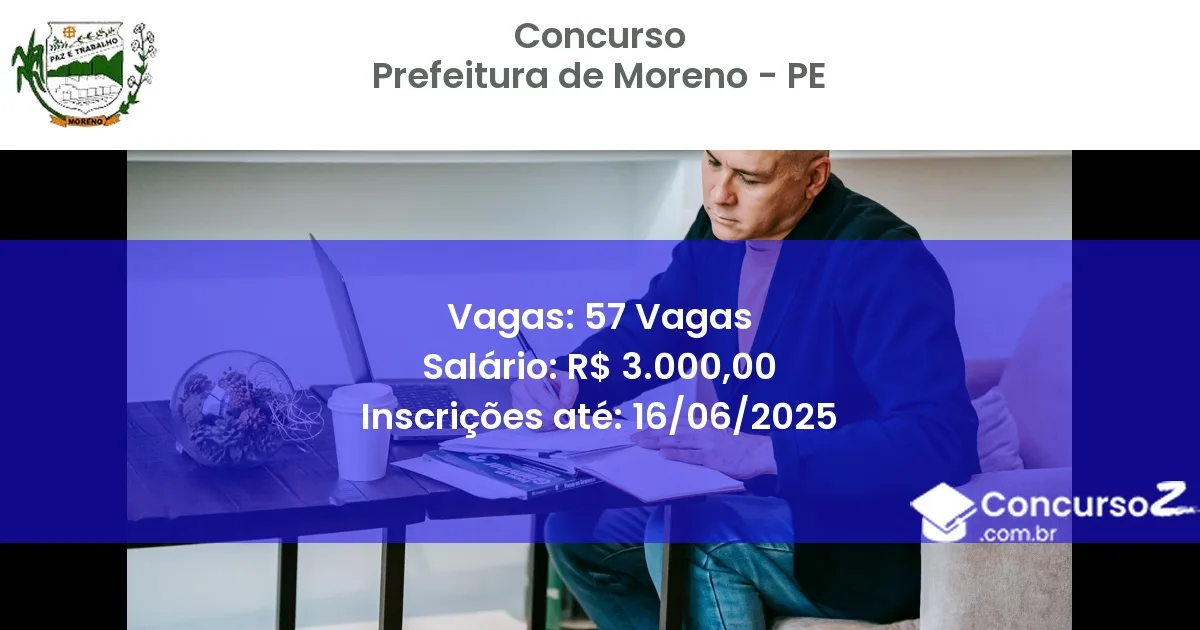 Concurso Público 3371 prefeitura de moreno pe 57 vagas junho 2025