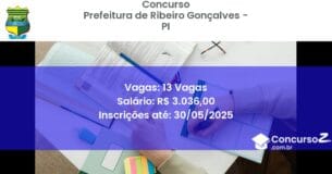Concurso Público 3372 prefeitura de ribeiro goncalves pi 13 vagas julho 2025