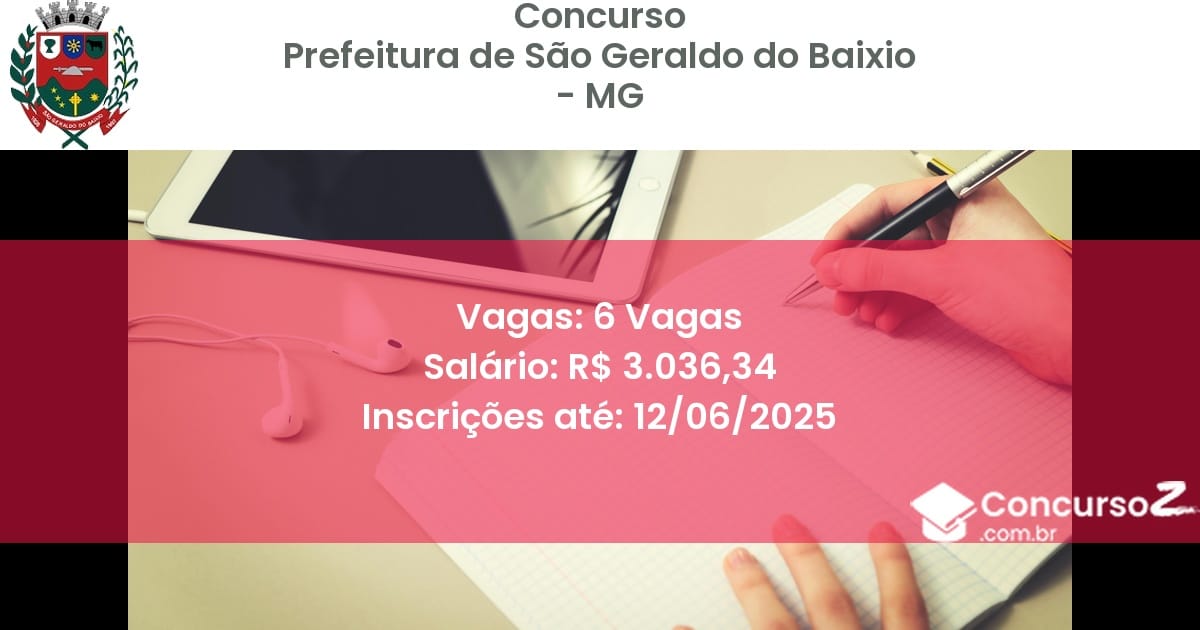 Concurso Público 3415 prefeitura de sao geraldo do baixio mg 6 vagas junho 2025