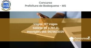 Concurso Público 3459 prefeitura de bodoquena ms 107 vagas junho 2025