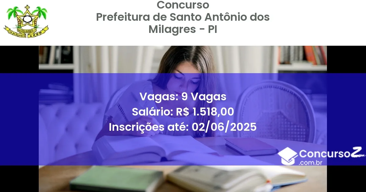 Concurso Público 3475 prefeitura de santo antonio dos milagres pi 9 vagas junho 2025