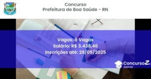 Concurso Público 3476 prefeitura de boa saude rn 6 vagas junho 2025