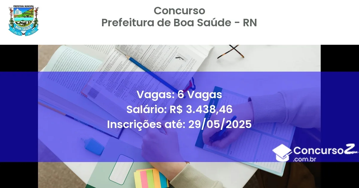 Concurso Público 3476 prefeitura de boa saude rn 6 vagas junho 2025